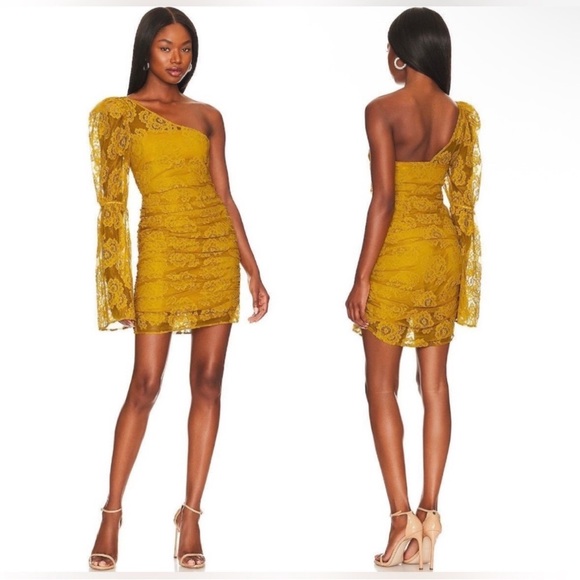 For Love And Lemons Dresses & Skirts - For Love and Lemons floral lace one shoulder mini dress